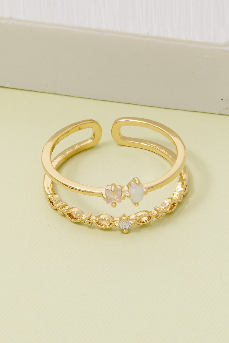 Gold Dipped Double Row Cz Ring