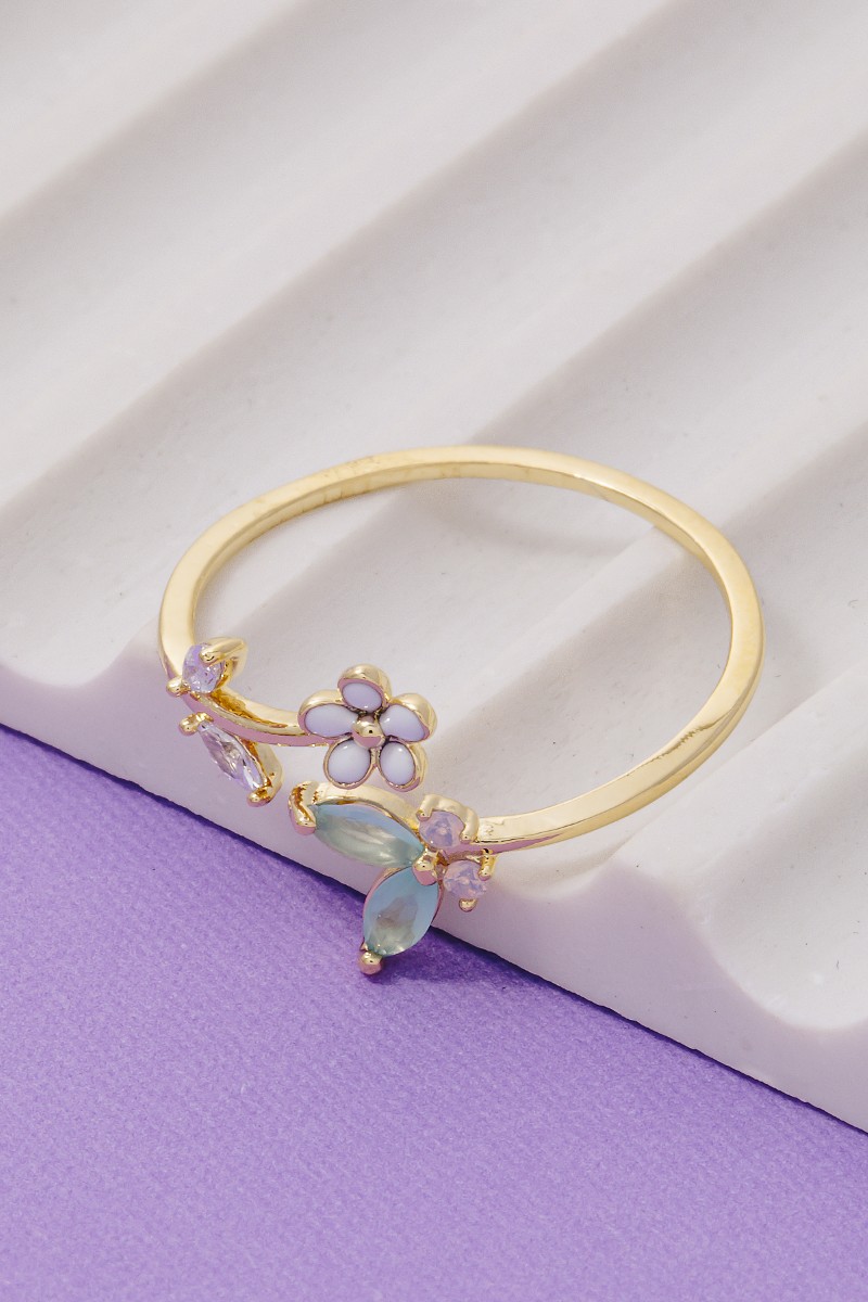 Cz Gold Dipped Butterfly Flower Wrap Ring