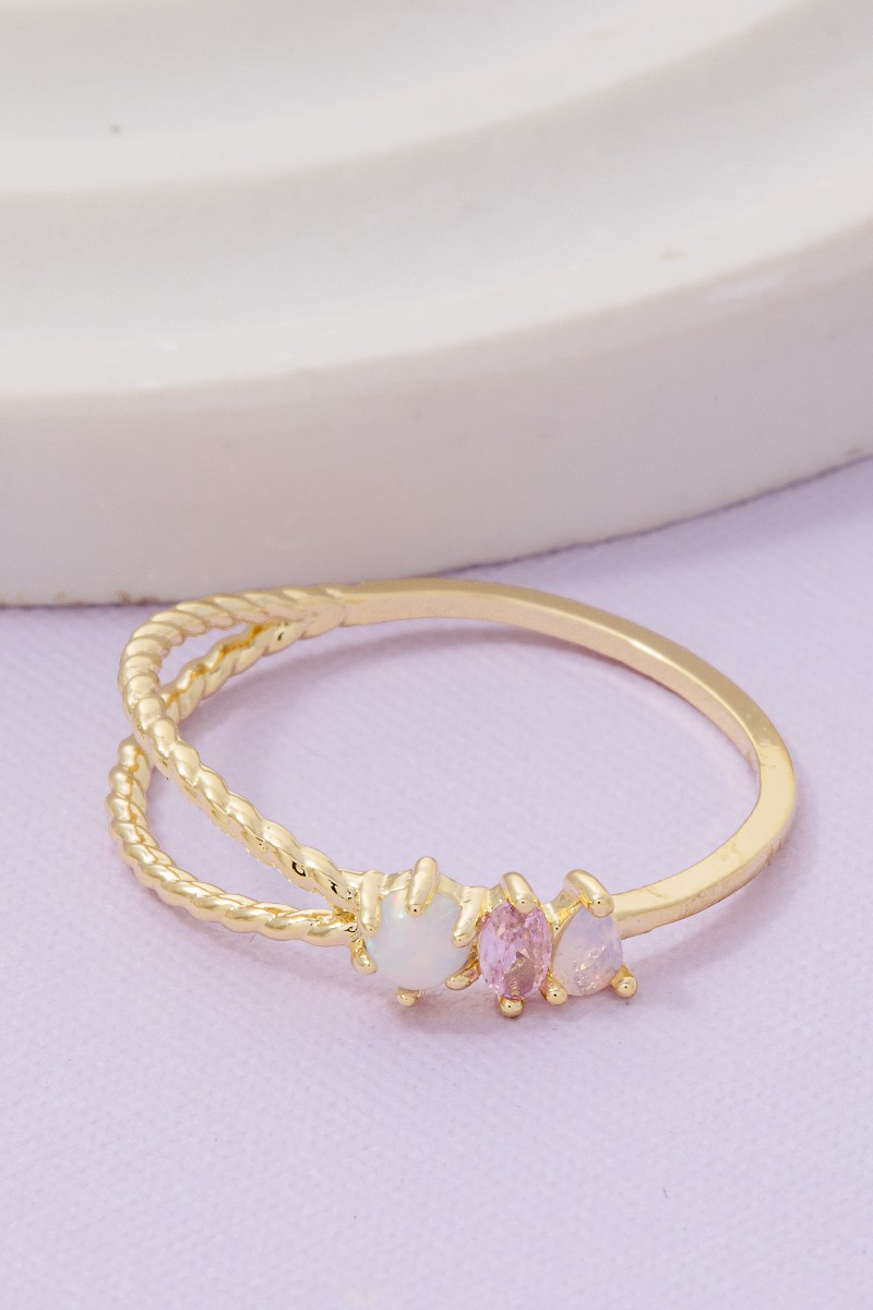 Gold Dipped Double Texture Opal Cz Ring