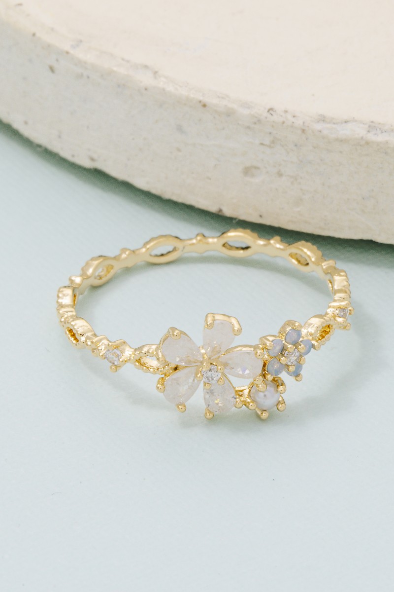 Gold Dipped Cz Double Flower Ring