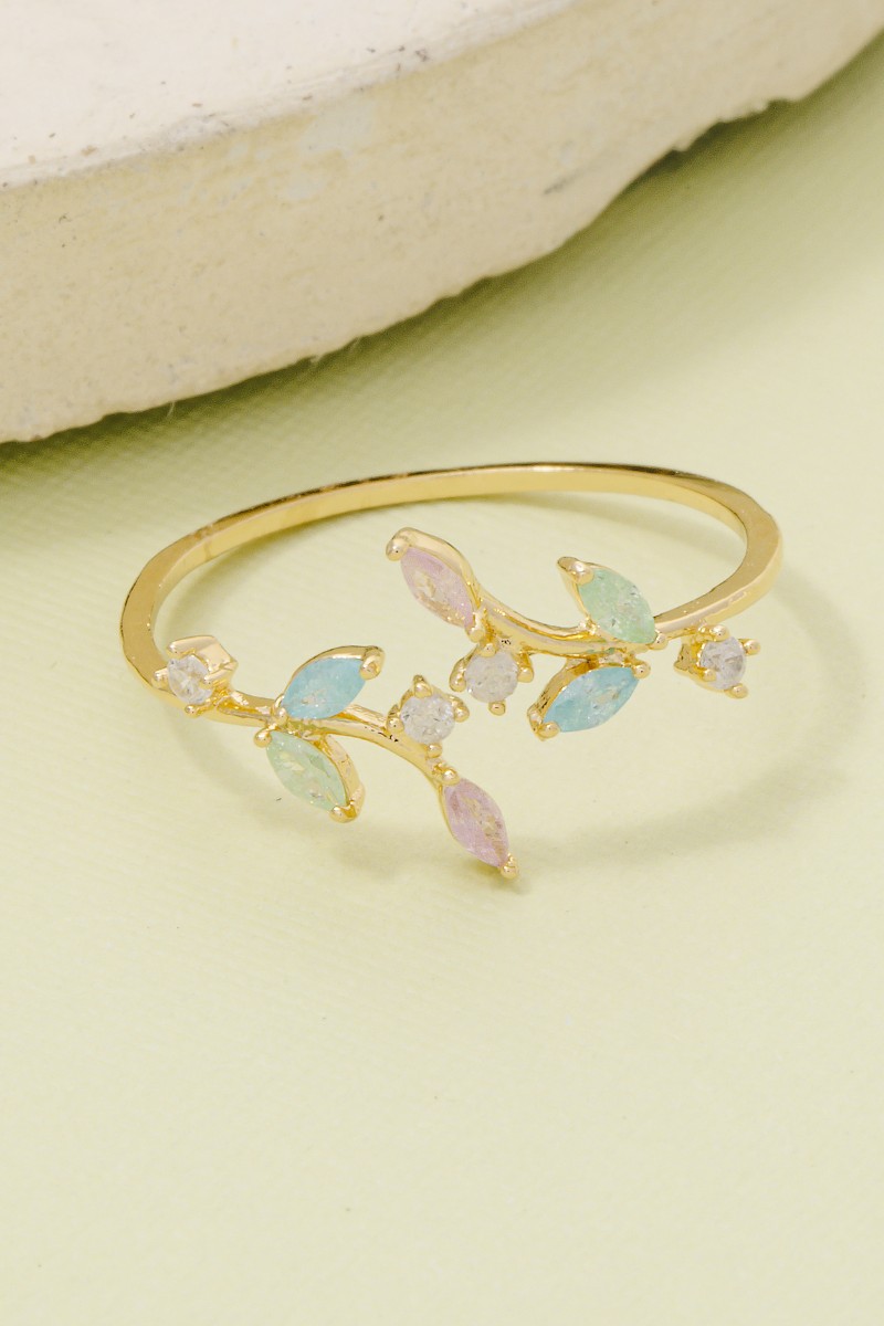 Gold Dipped Cz Leaf Wrap Ring