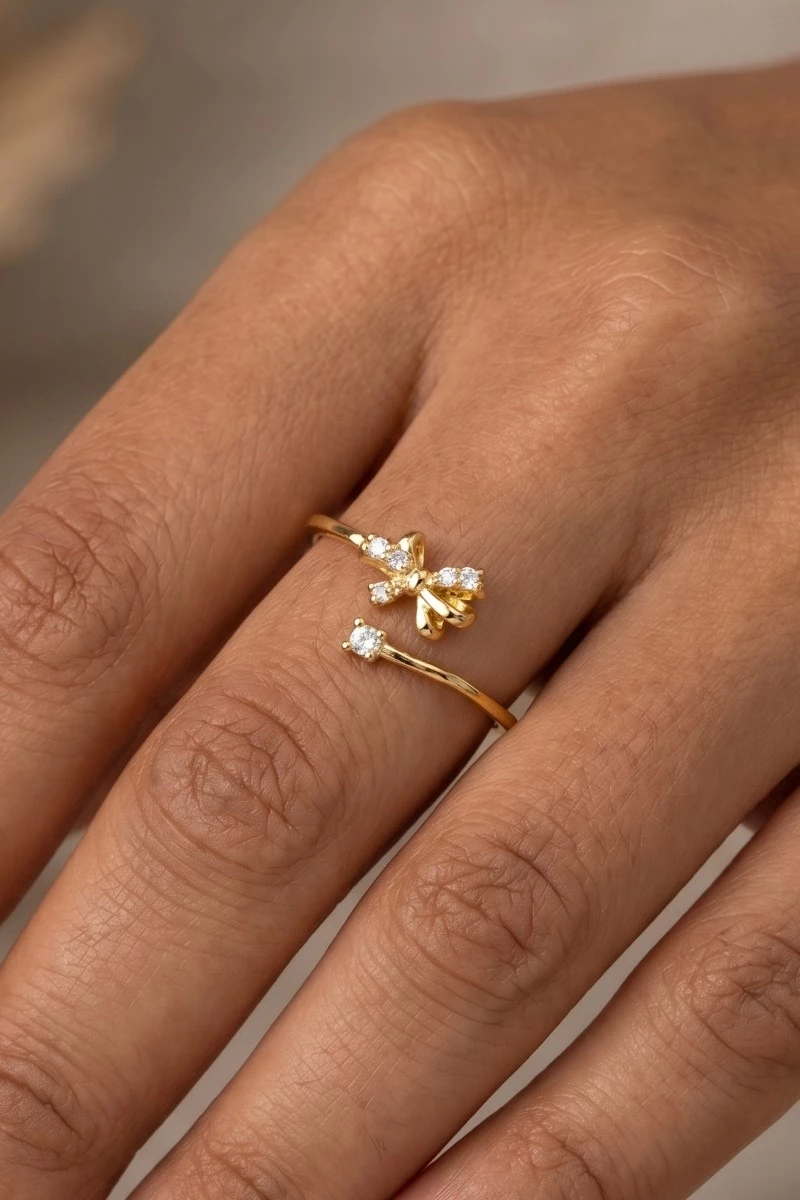 Gold Dipped Bow Ribbon Flower Ring