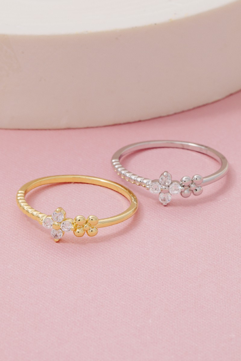 Gold Dipped Floral Cz Ring
