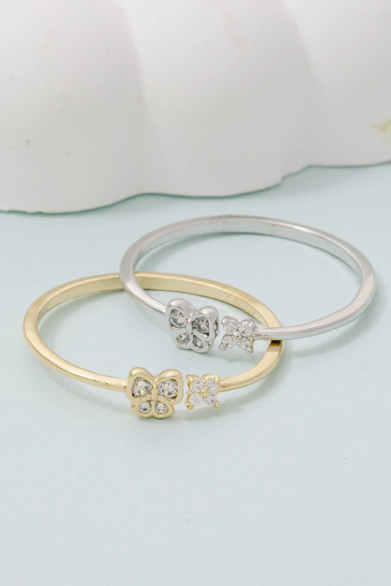 Gold Dipped Pave Butterfly Flower Ring