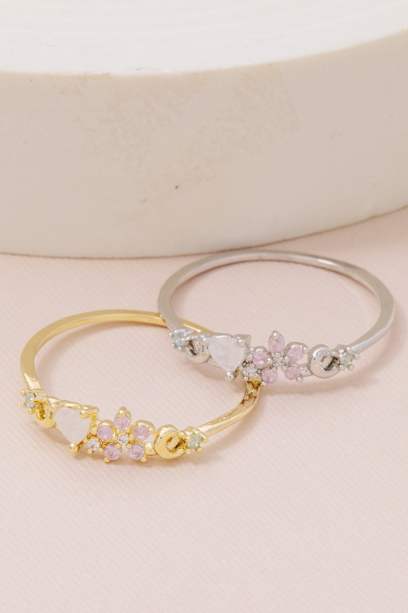 Gold Dipped Flower Heart Cz Ring