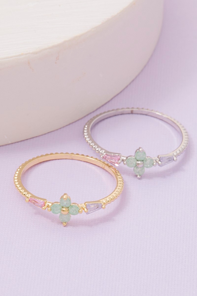 Gold Dipped Delicate Cz Flower Ring