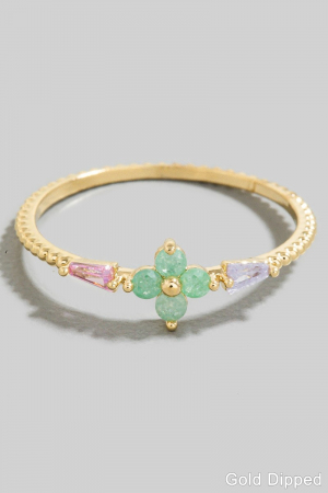 Gold Dipped Delicate Cz Flower Ring