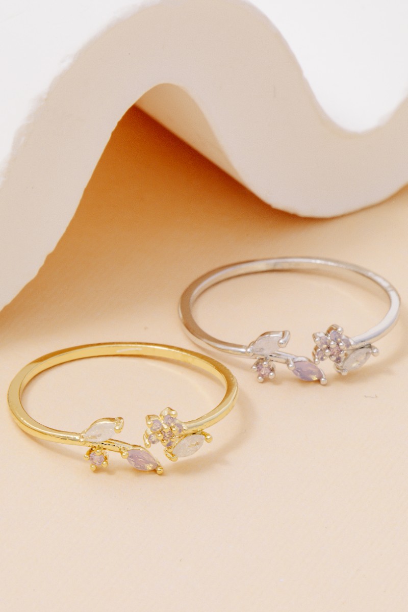 Gold Dipped Flower Leaf Open Ring