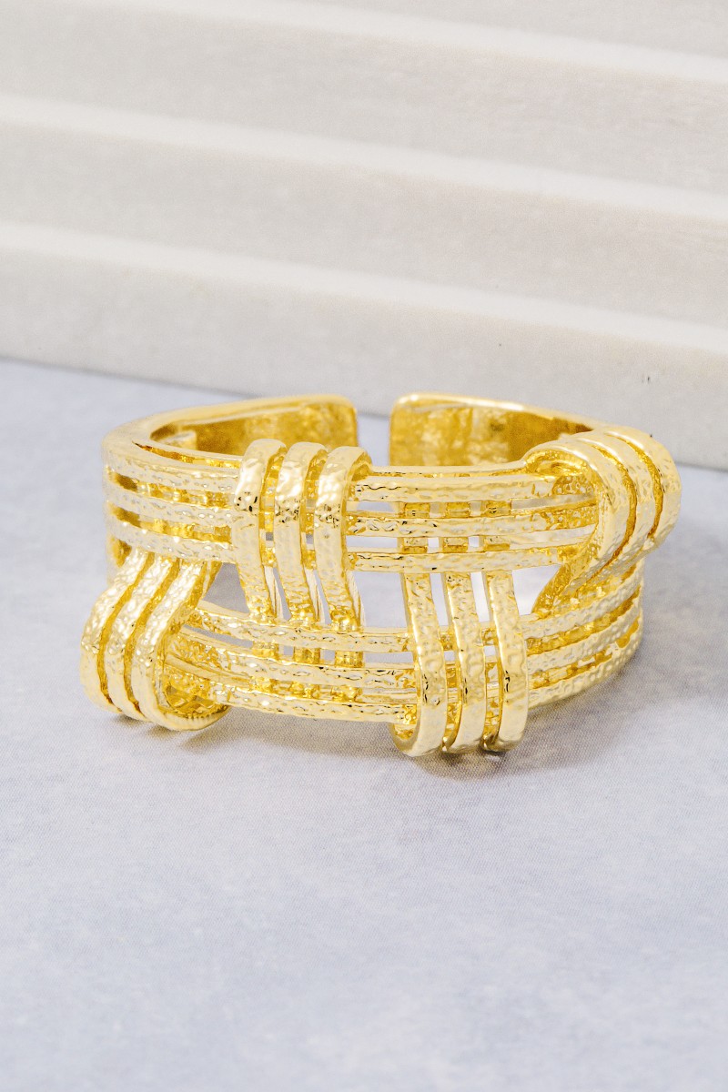 Intricate Weave Textured Open Band Ring