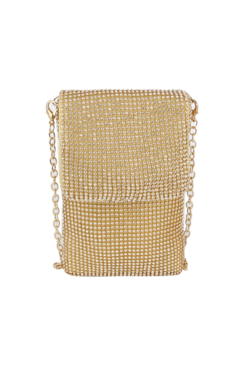 Rhinestone Metal Mesh Cell Phone Purse Crossbody Bag
