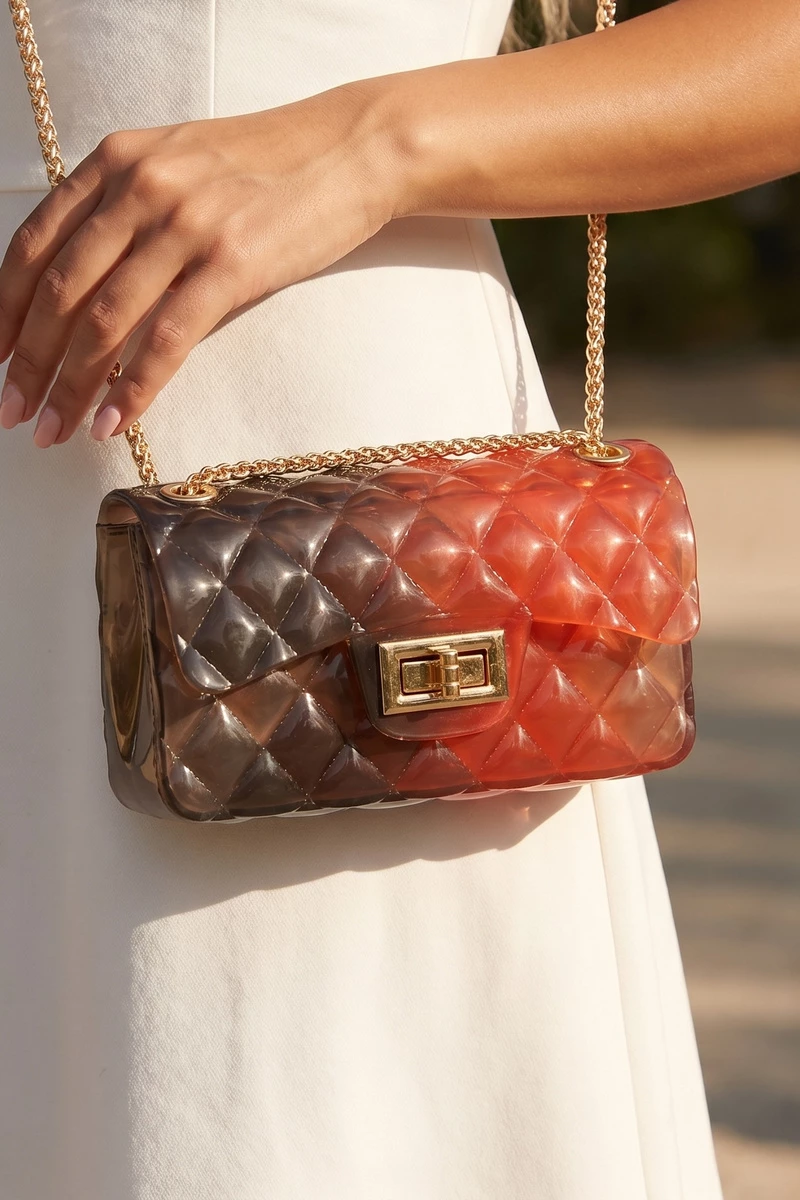 Ombre Quilted Jelly Crossbody Bag With Chain