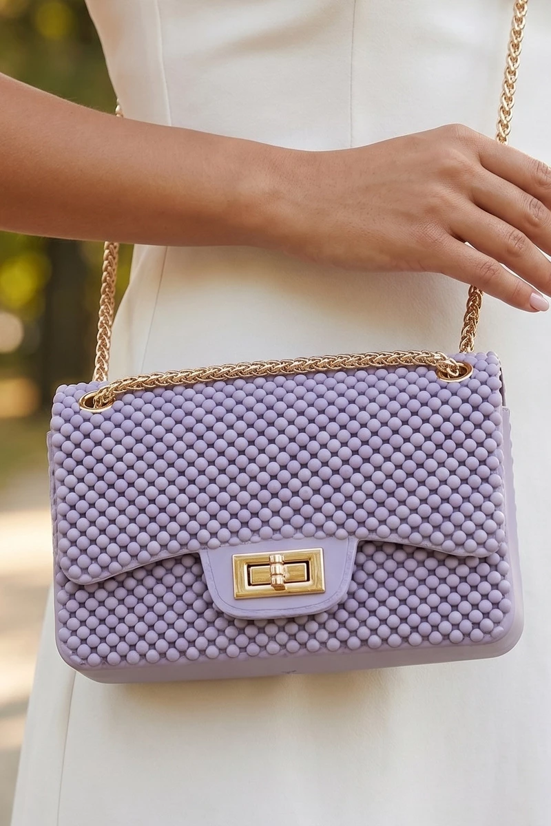 Jelly Bead Mesh Turn Lock Crossbody Bag