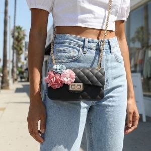 Flower Accent Quilted Jelly Mini Flap Bag