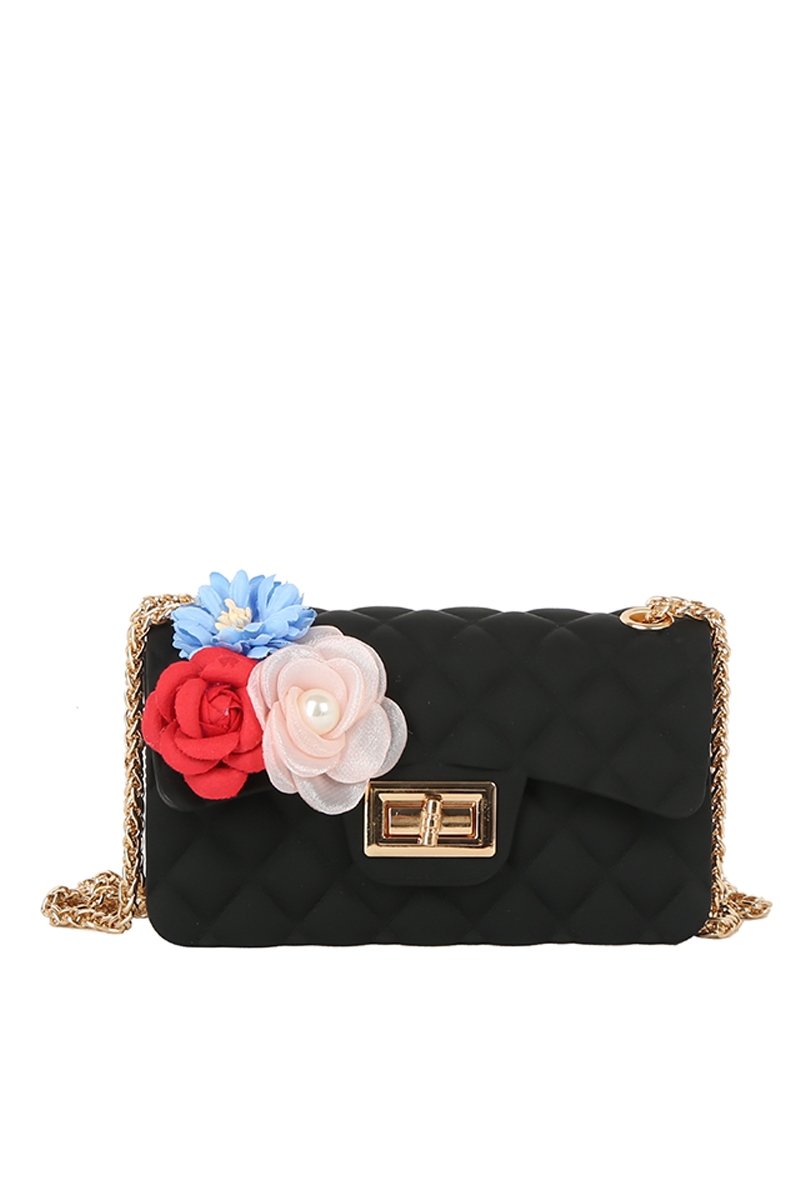 Floral Accent Quilted Classic Shoulder Bag