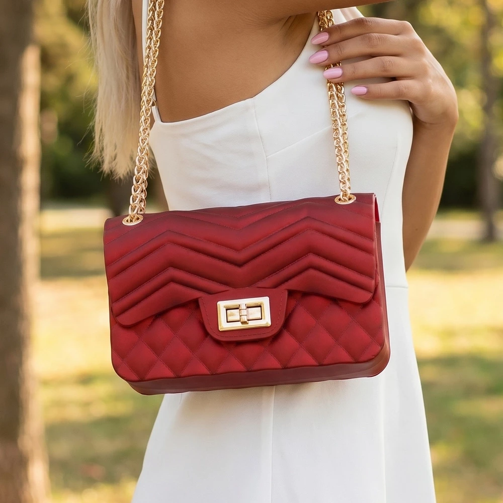 Chevron Quilted Jelly Flap Shoulder Bag