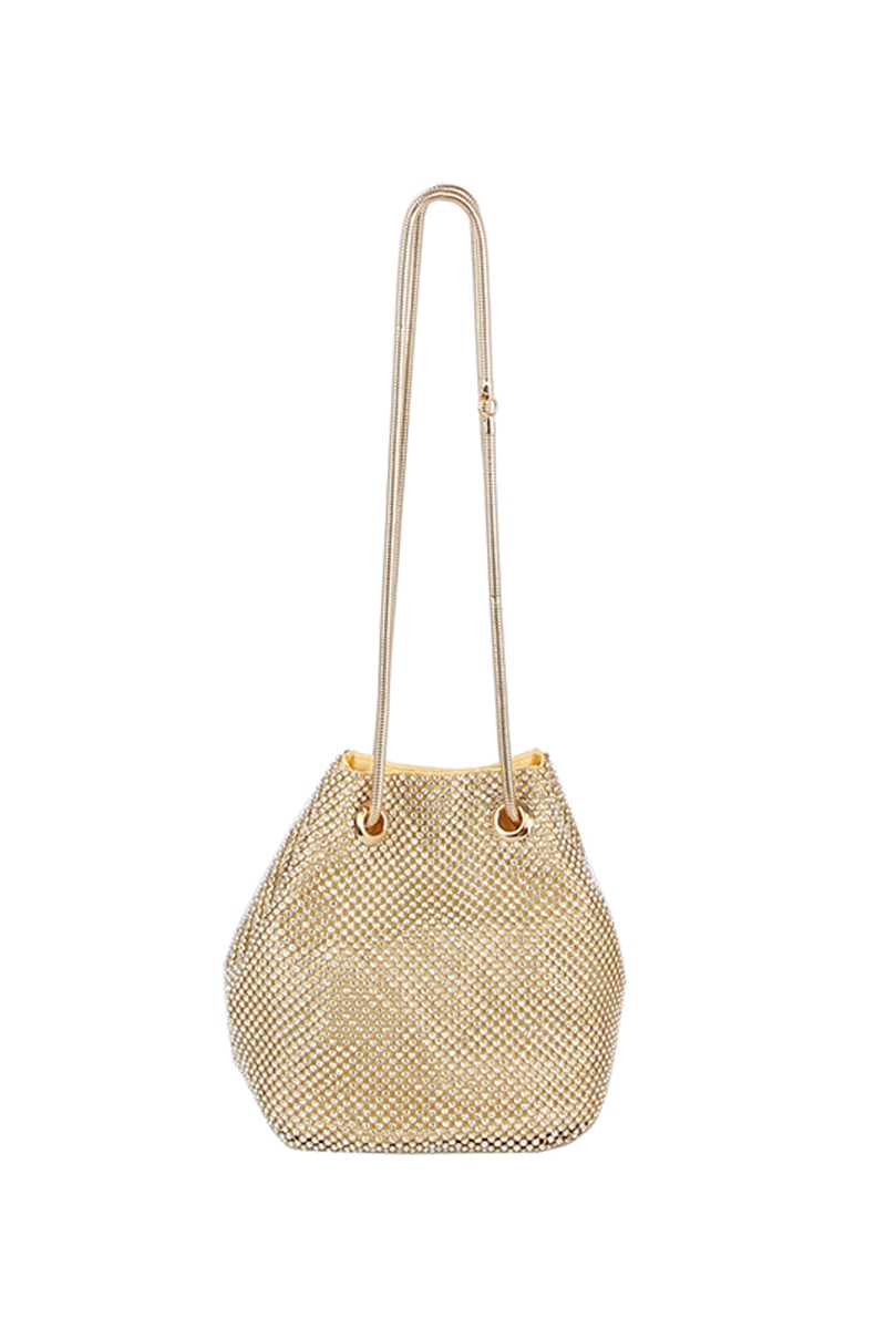 Rhinestone Mesh Bucket Shoulder Bag