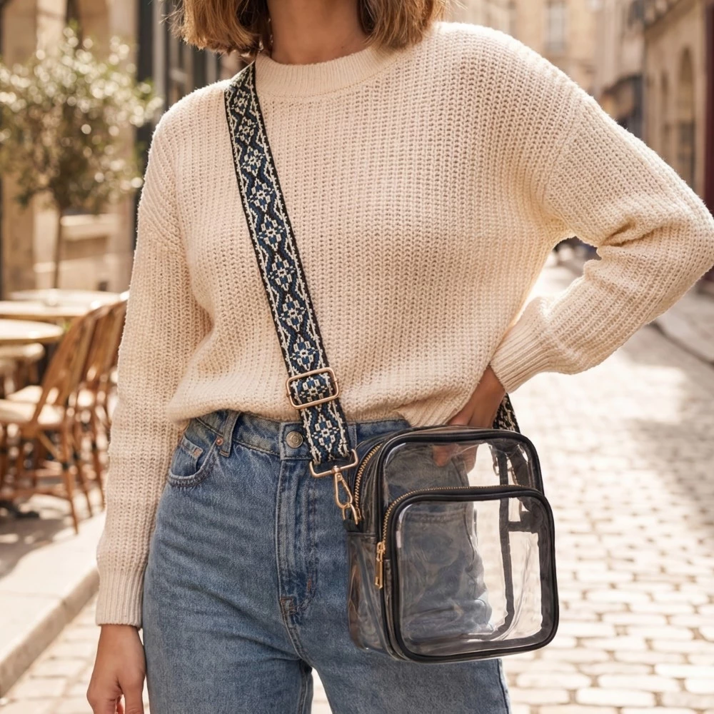 Clear Square Stadium Crossbody With Woven Strap