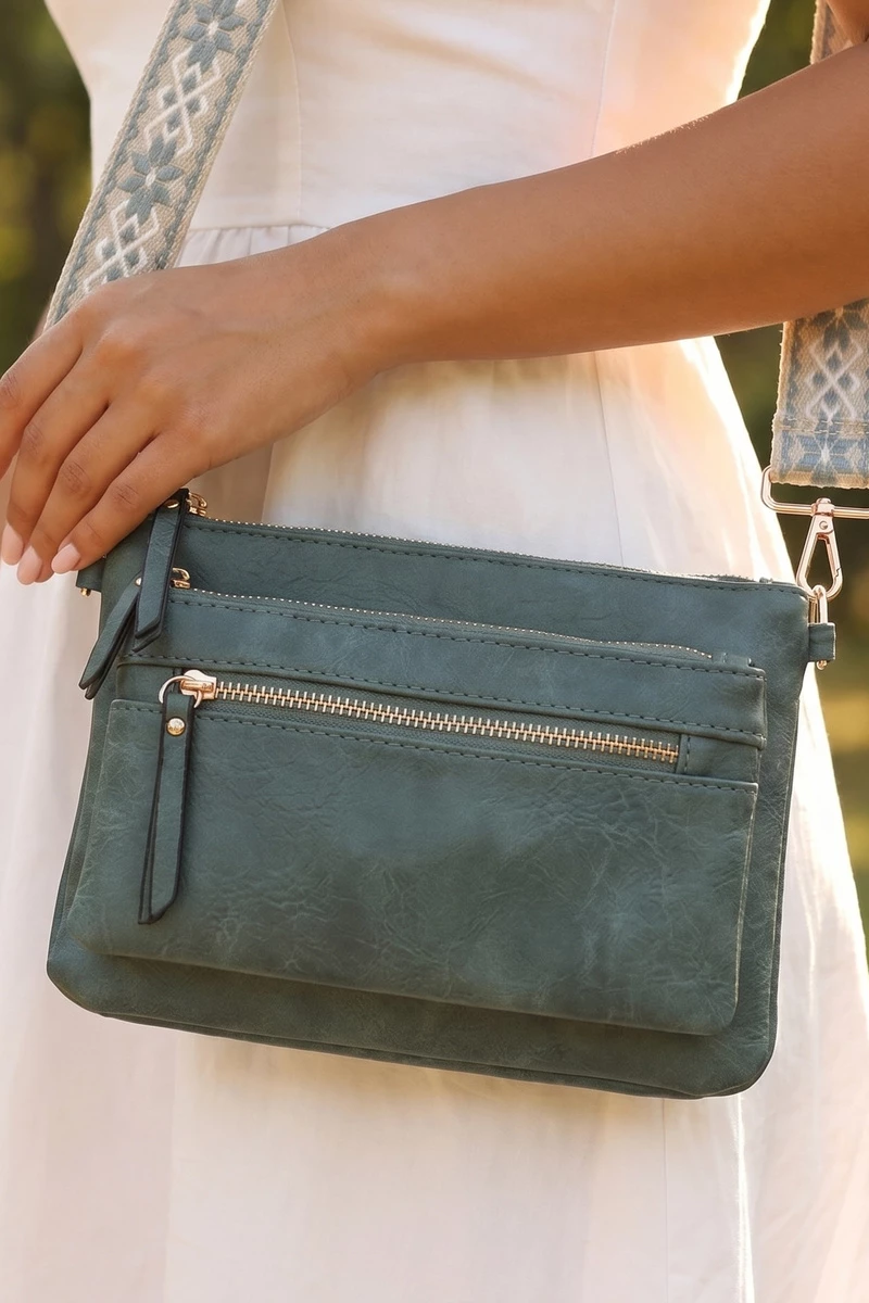 Multi Pocket Crossbody Bag With Two Straps