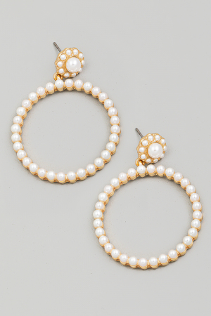 Pearl Beaded Circle Cutout Earrings