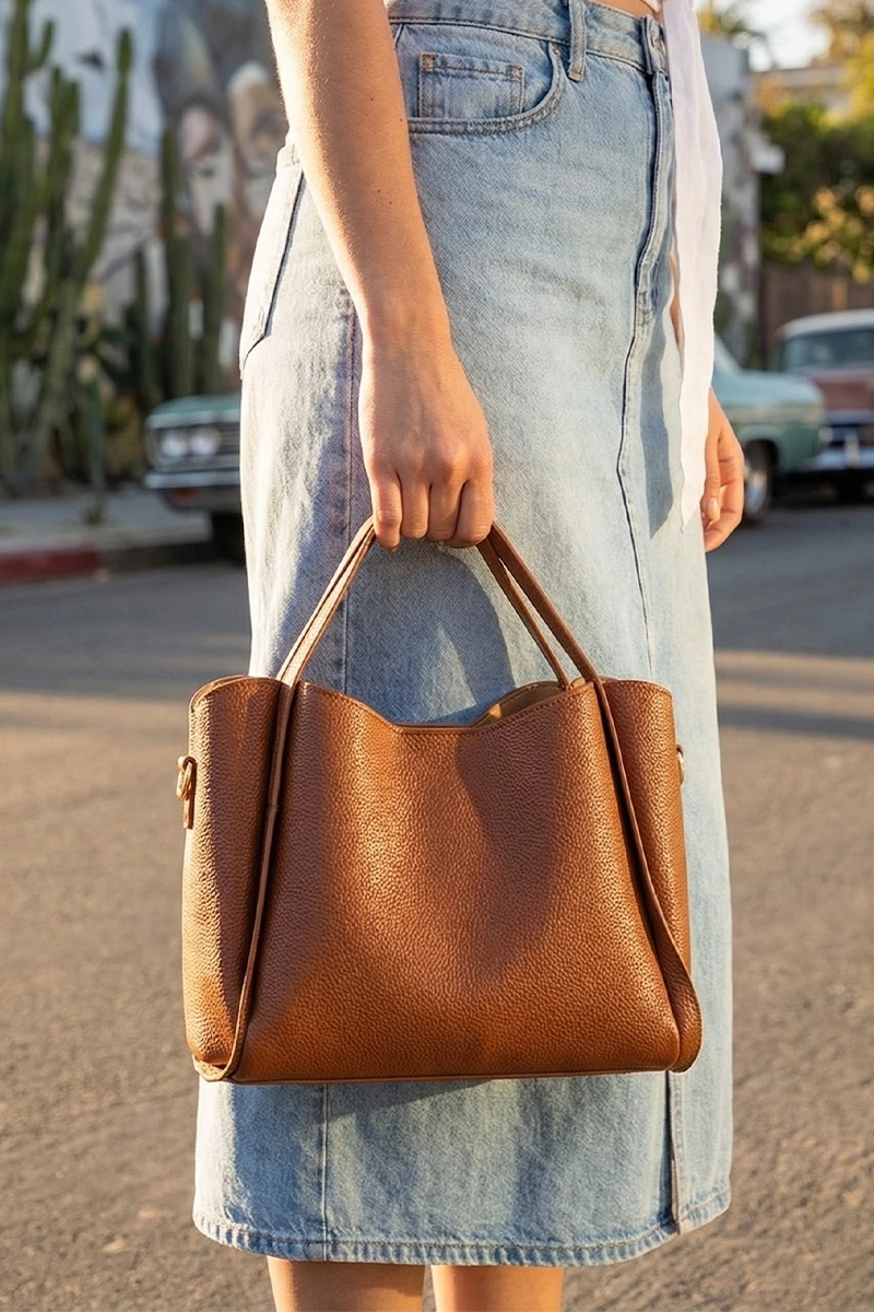 Textured Faux Leather Hobo Shoulder Bag