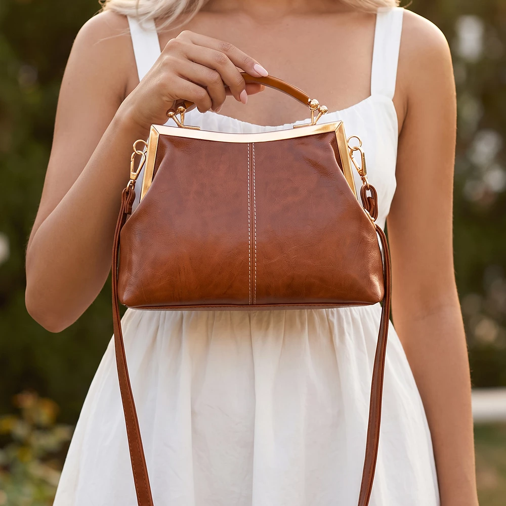 Kiss Lock Frame Top Handle Satchel