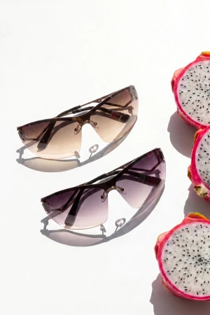 Rimless Shield Wrap Tinted Sunglasses