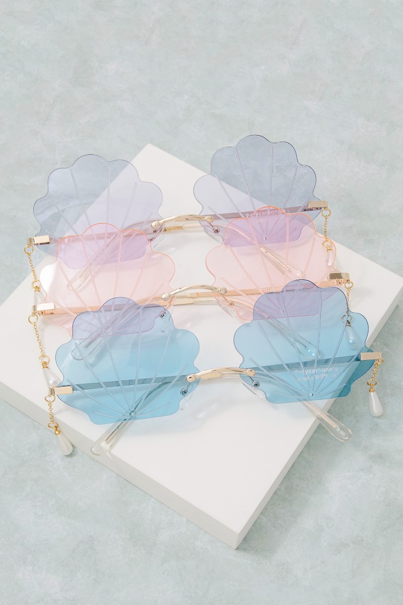 Sea Shell Lens Pearl Drop Chain Temple Sunglasses