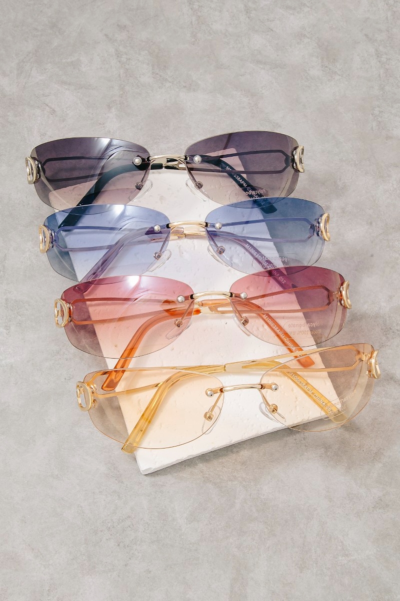 Rimless Slim Cat-Eye Wrap Sunglasses Set