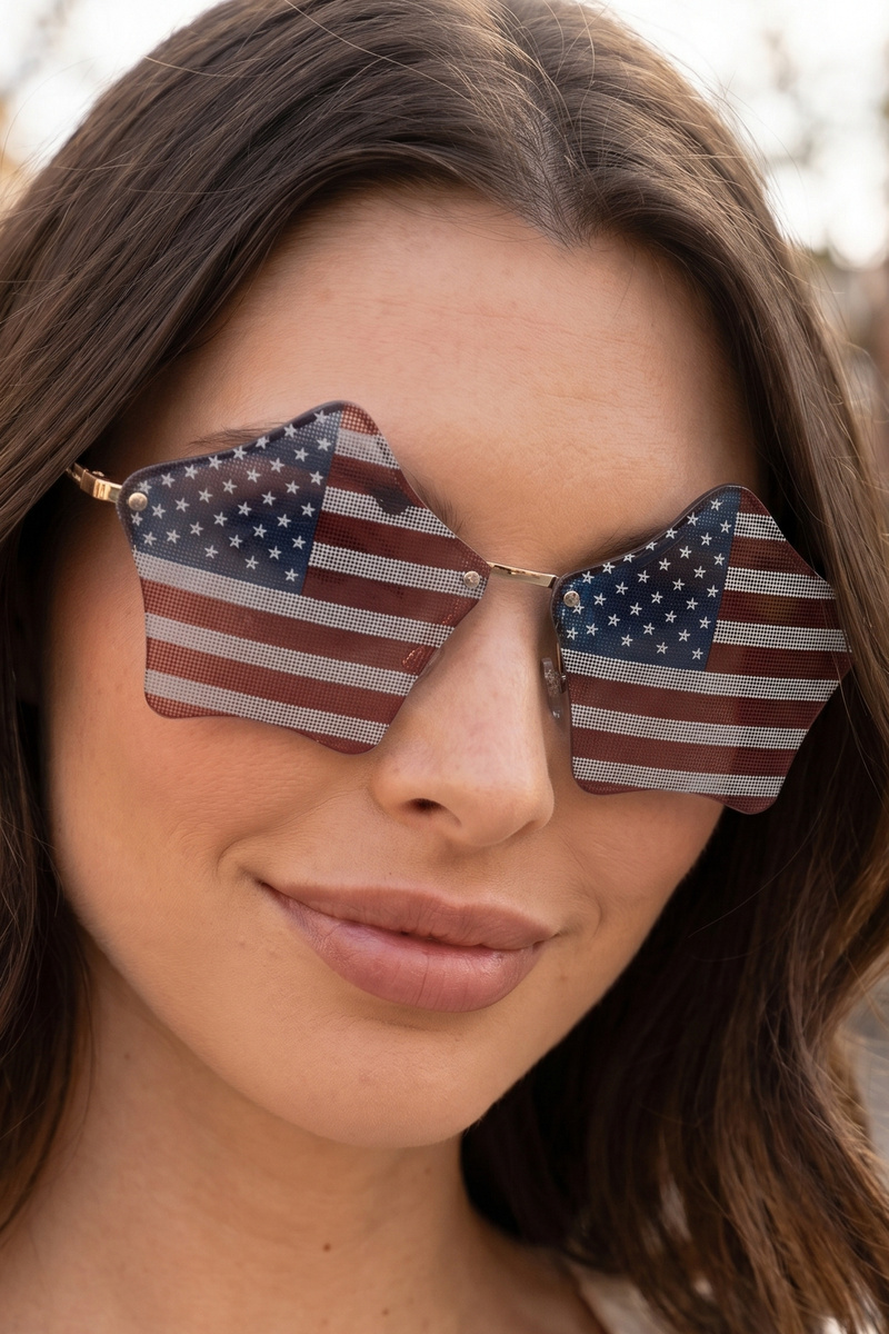 Patriotic Star Shaped American Flag Sunglasses