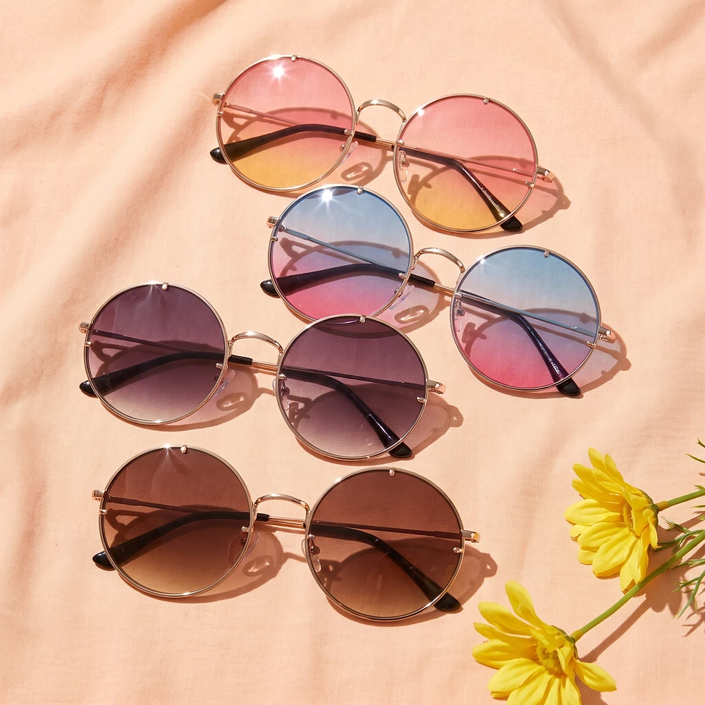 Round Metal Frame Ombre Lens Sunglasses