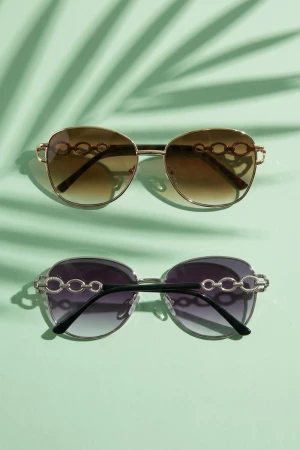 Chain Detail Metal Frame Sunglasses