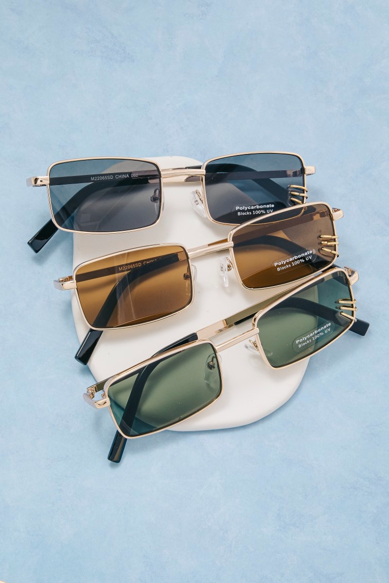 Metallic Frame Rectangle Sunglasses
