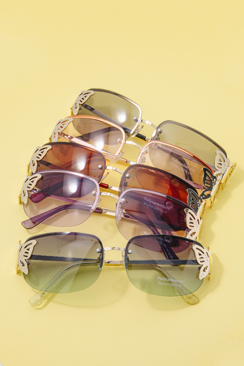 Butterfly Accent Frameless Rectangle Sunglasses Set