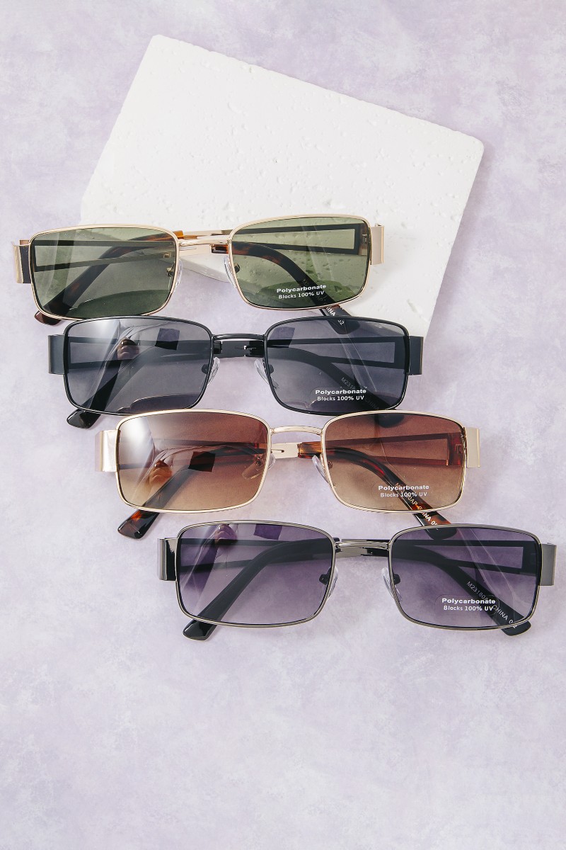 Metallic Frame Rectangle Sunglasses Set