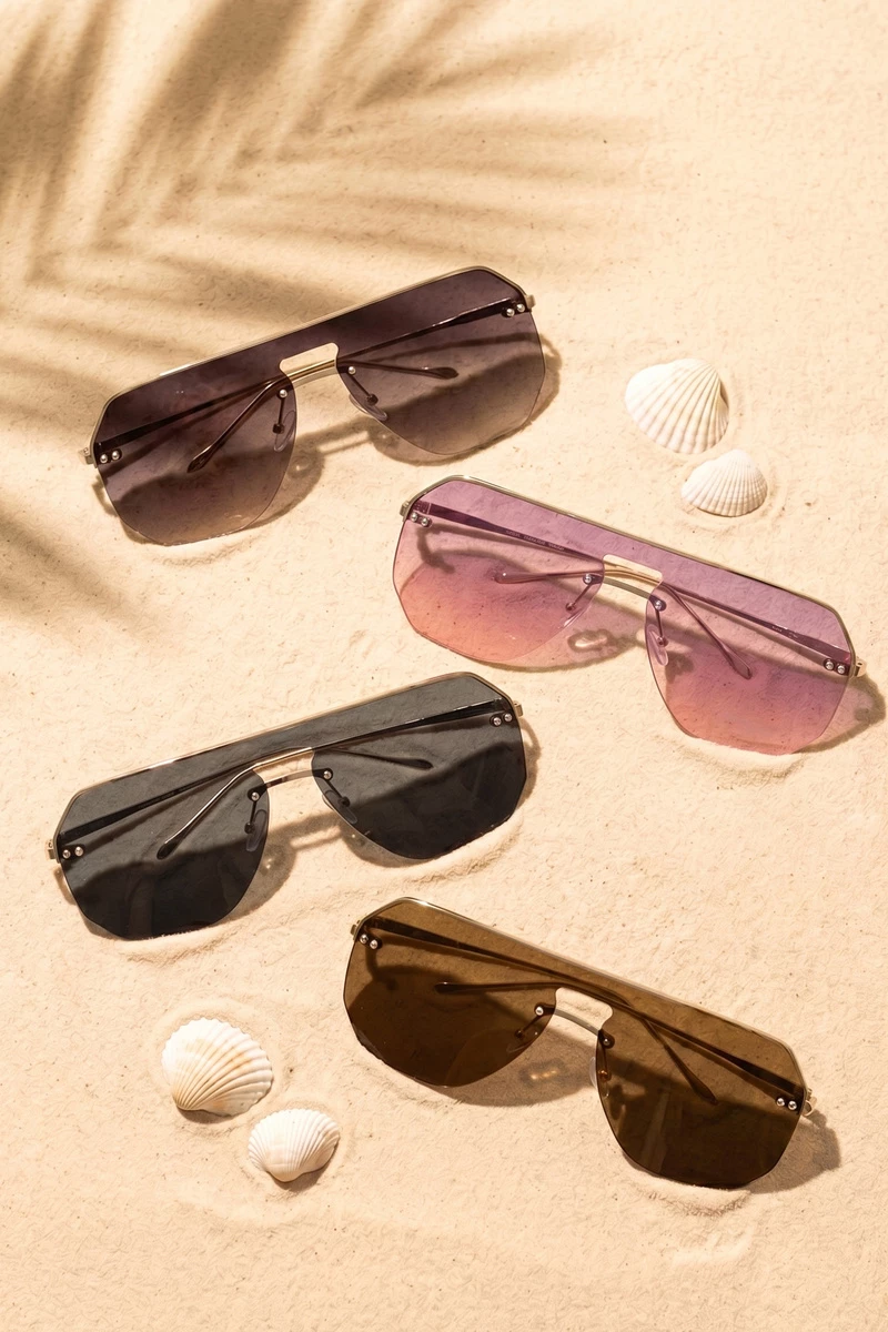 Rimless Flat Top Shield Aviator Sunglasses