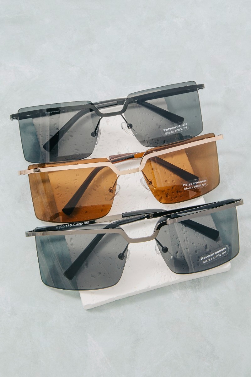 Frameless Rectangle Polycarbonate Lens Sunglasses Set