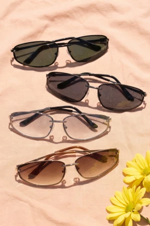 Slim Angular Semi Rimless Wrap Sunglasses