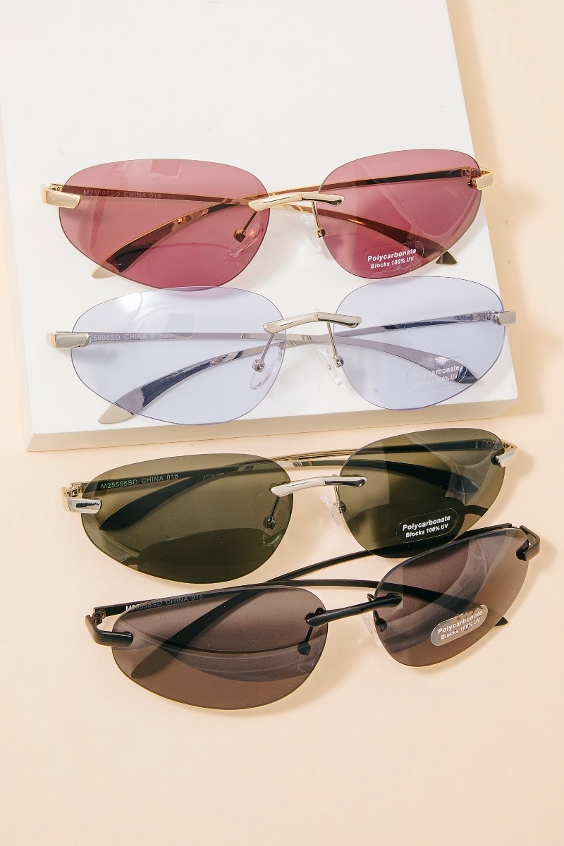 Rimless Oval Sunglasses With Double Bridge