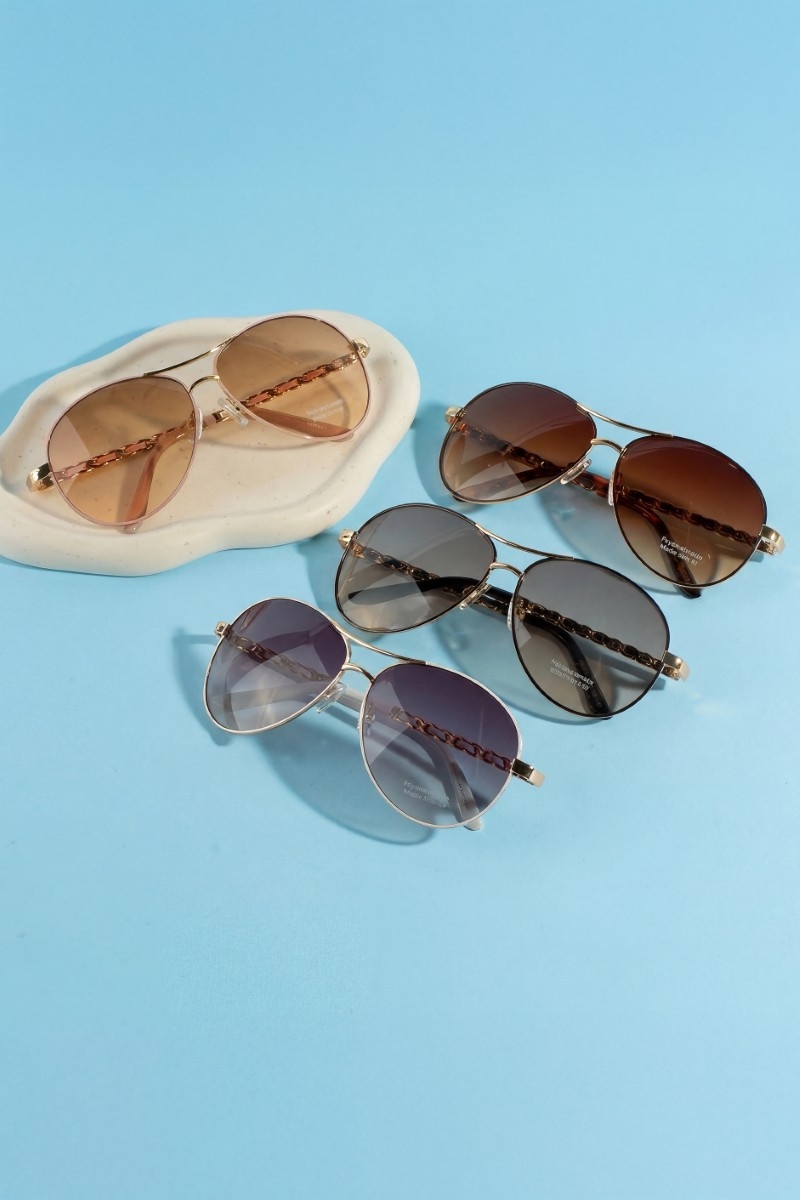 Aviator Sunglasses With Chain Detail Brow Bar