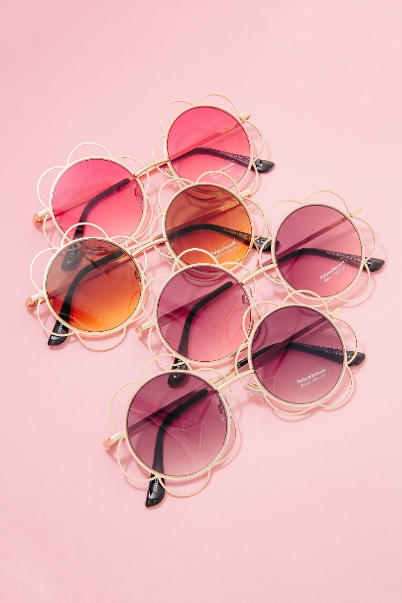 Flower Frame Circle Lens Sunglasses Set