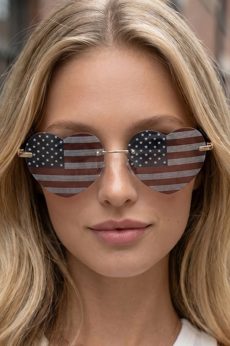 Heart Shape Rimless American Flag Sunglasses