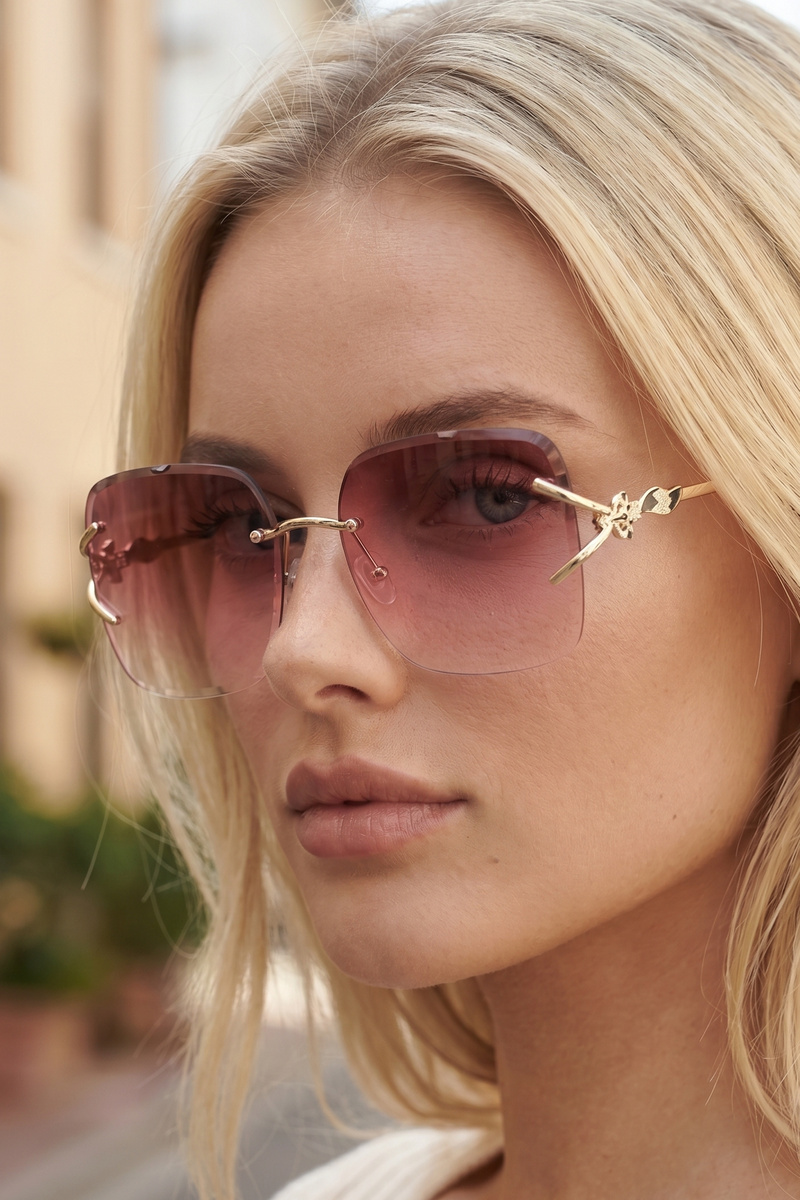 Rimless Oversized Square Brow Bar Sunglasses