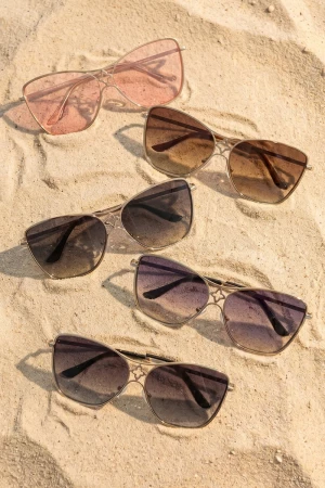 Metal Cat Eye Cutout Tinted Sunglasses