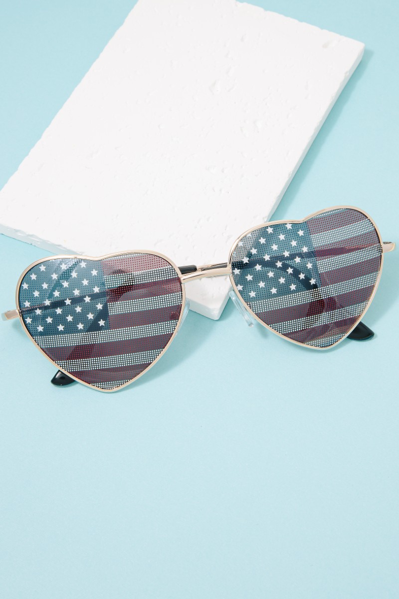 USA American Flag Heart Lens Sunglasses Set