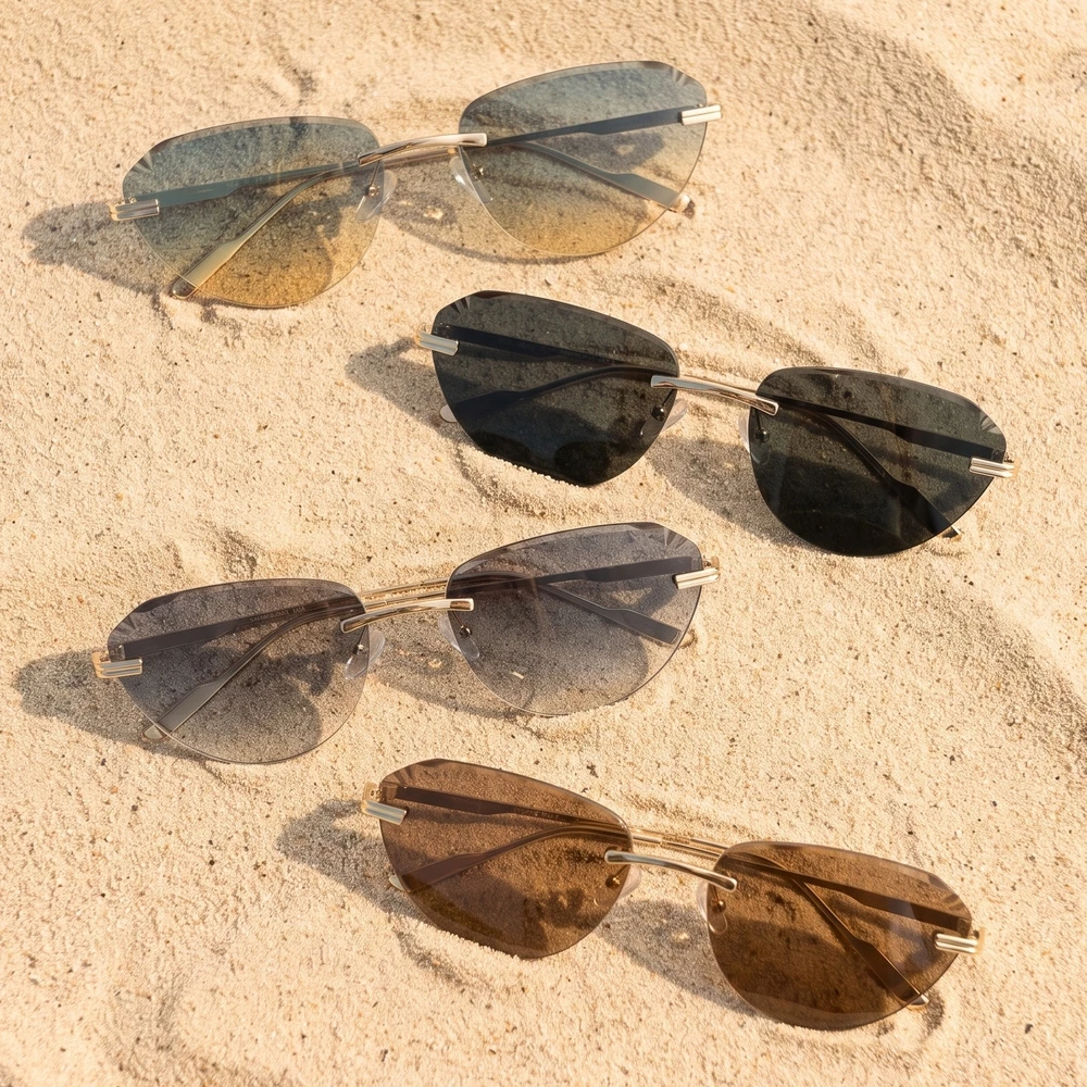 Rimless Aviator Brow Bar Sunglasses