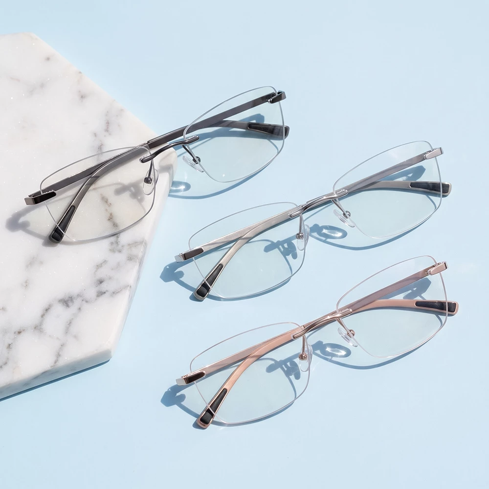 Rimless Rectangle Clear Lens Computer Sunglasses