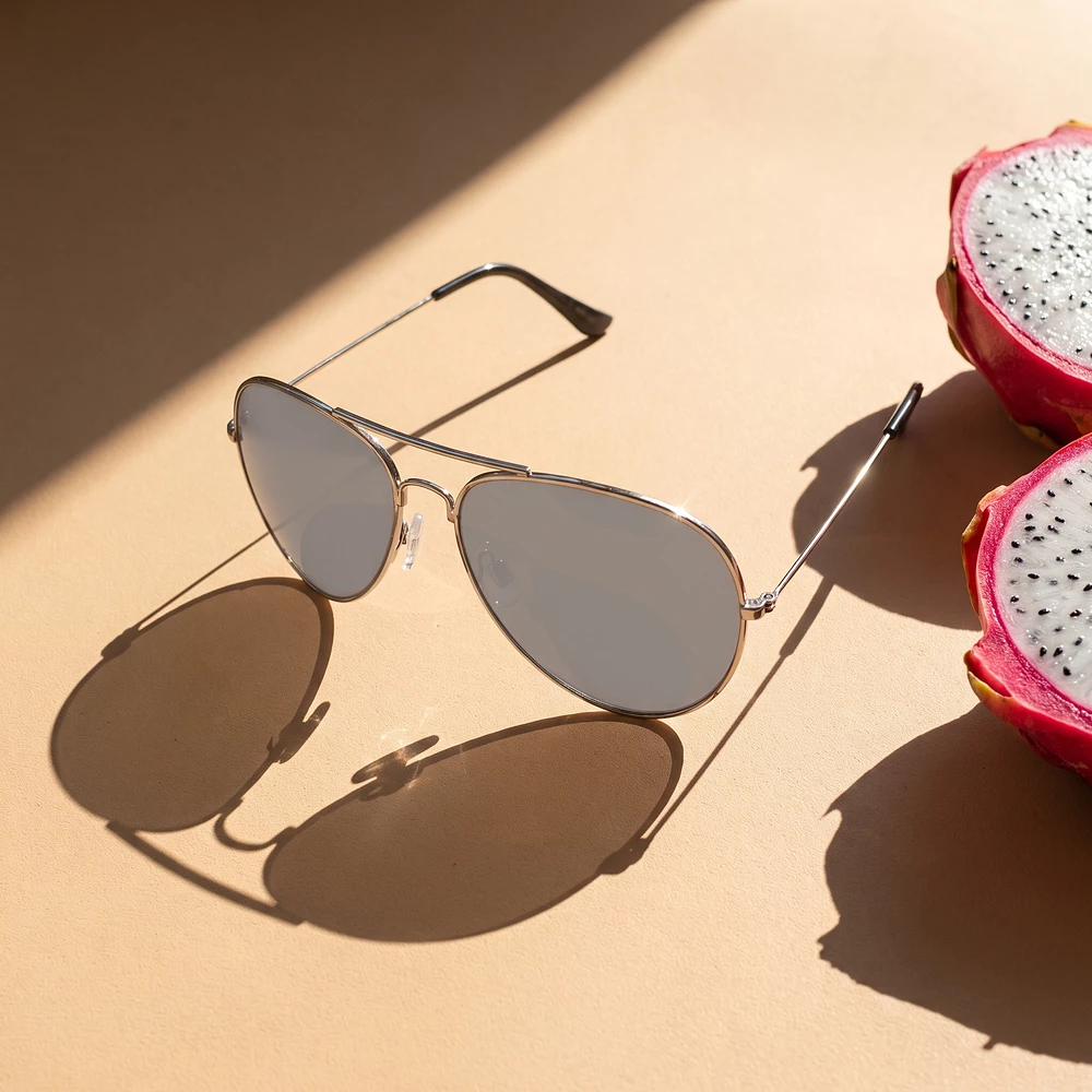 Classic Metal Aviator Mirrored Lens Sunglasses