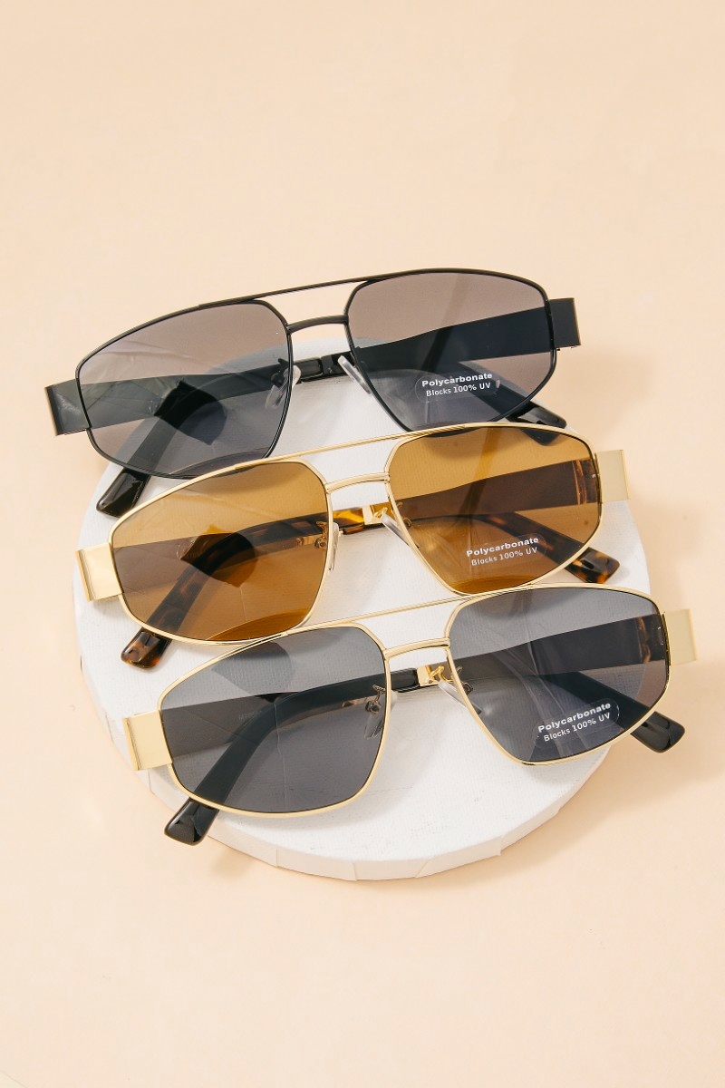 Rectangular Double-Bridge Aviator Sunglasses