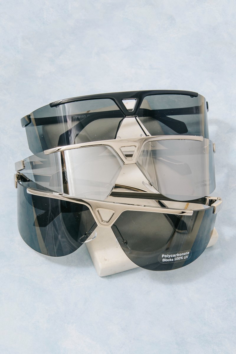 Half Frame Shield Sunglasses With Triangle Bridge Cutout