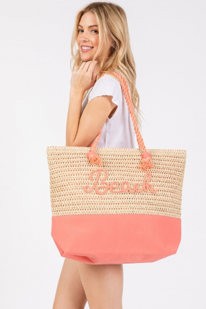 Large Beach Print Braided Tote Bag
